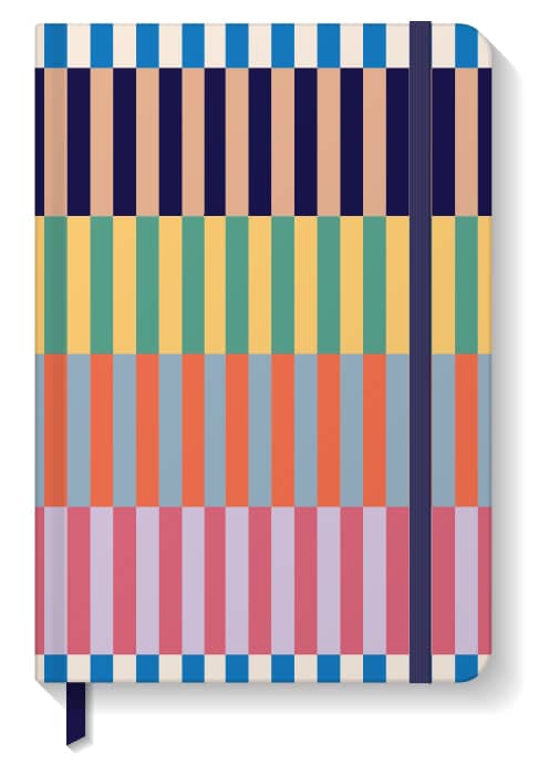 Journal with rows of multi-colored stripes