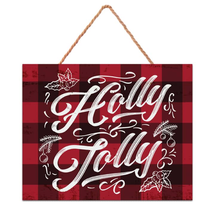 Artwork featuring the text Holly Jolly on a red-and-black checkerboard background