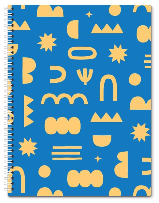 Blue notebook with fun shapes